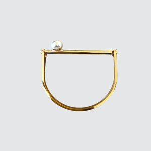 Faux Pearl Norman Window Clasp Bracelet - Gold